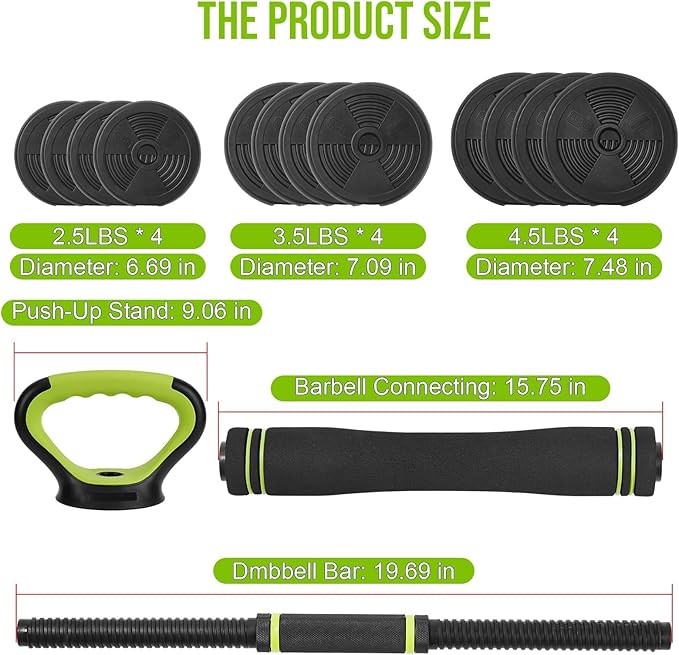4-In-1 Adjustable Dumbbell Weights, Adjustable Dumbbell Set Used As Dumbbells, Barbells, Kettlebells and Push-Up for Home Gym, Round Head