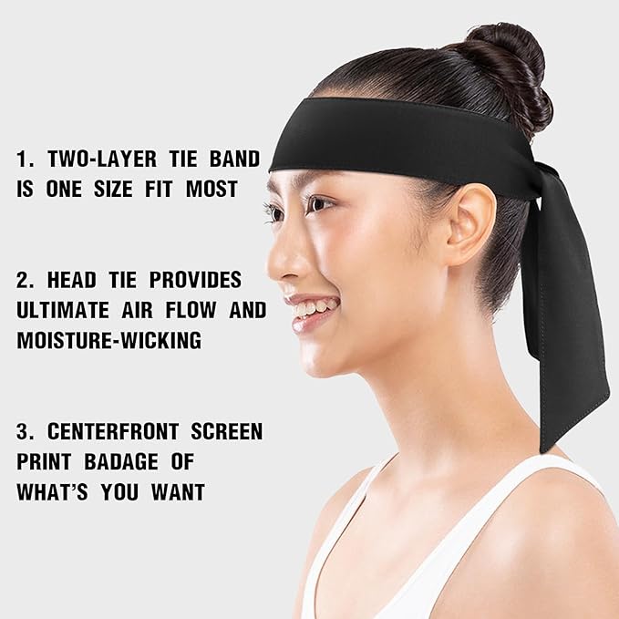 Head Ties Headband Sports Sweatband for Men Women, 3 Pack Adjustable Ninja Headband Karate Tie Back Sweat Wicking Workout Head Band for Basketball, Running, Tennis, Athletics