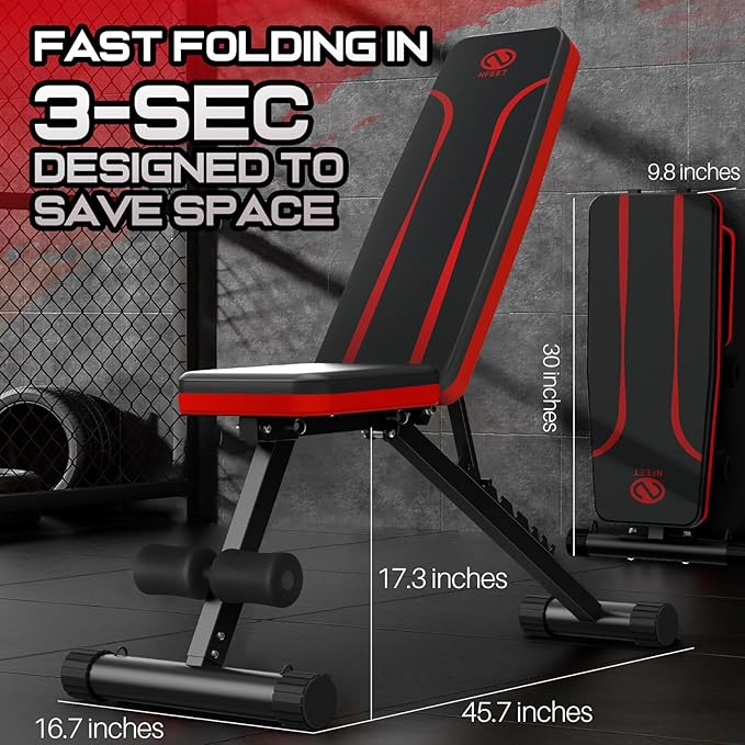 Adjustable Weight Bench for Full Body Workout 3-Sec Folding&
