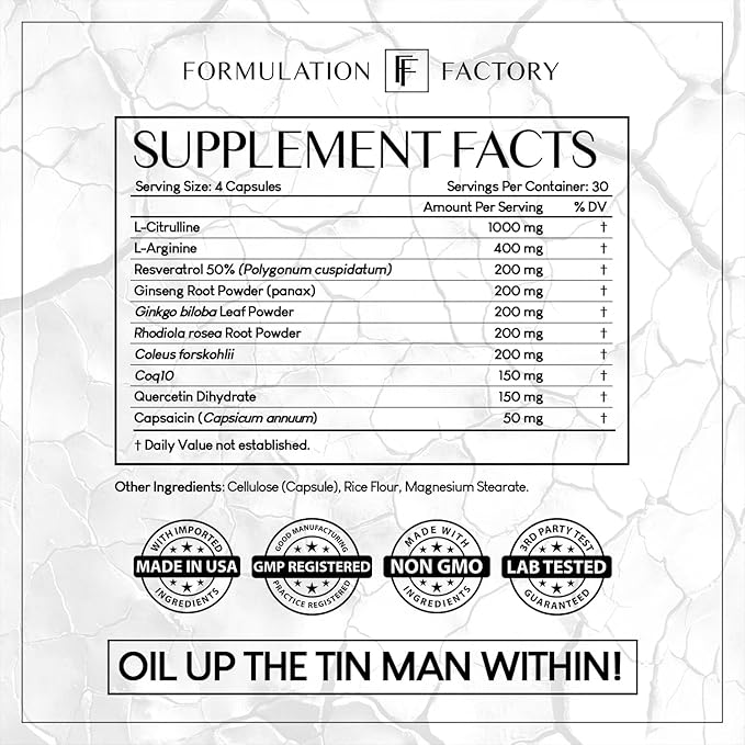 Heart of Steel: 10-in-1 Metabolic Maximizer Nitric Oxide Supplement, Blood Pressure Support, L Arginine, L Citrulline Natural Pre-Workout: Energy Management 120 Count