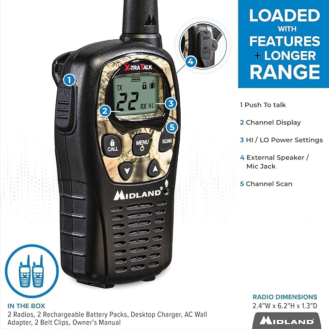 Midland LXT535VP3 FRS Walkie Talkie - Long Range 2 Radios)