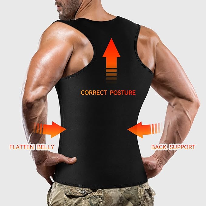 Cimkiz Men's Waist Trainer Sauna Suit Shirt, Gym & Exercise Compression Vest, Sweat-Boosting Workout Top