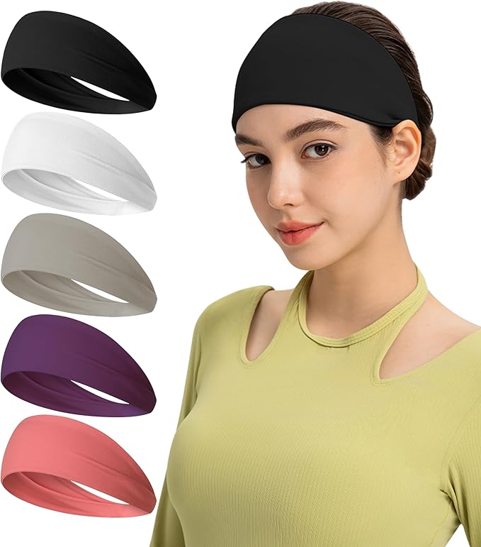 HiRui Headbands for Men Women (5Pack), Running Headbands Moisture Wicking Workout Sweatband Sports Headband for Cycling Basketball Yoga Fitness