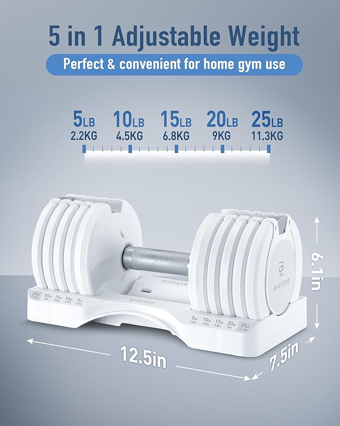 Adjustable Dumbbell 12.5/25lb Set of 2 or Single Unit Piece Weight Training Fitness Exercise Body Workout 5 in 1 for Home Gym Beginners Woman