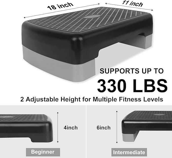 Height-Adjustable 4"-6" Step Aerobics Platform Fitness Equipment Stepper 2 Riser