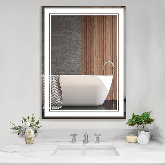 24 x 32 Inch Led Mirror for Bathroom 3 Colors CRI95+, Memory