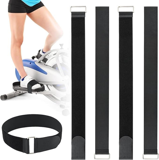 4 Pcs Ellipse Leg Exerciser Machine Pedal Straps, Adjustable Elliptical Trainer Straps for Under Desk, Elliptical Peddler Foot & Leg Training Strap for Fitness Home Sports Office Accessories