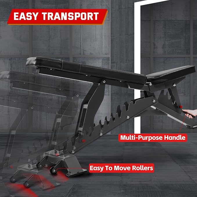 Adjustable Weight Bench with 1400LB Capacity for Home Gym,Heavy Duty Bench,Adjustable Foldable Decline Bench Press, Incline Flat Sit-Ups - Best Home Workout Equipment with Wheels