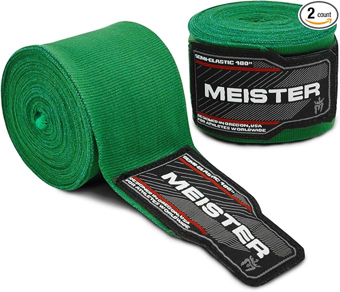 Meister Adult 180" Semi-Elastic Hand Wraps for MMA & Boxing (Pair)