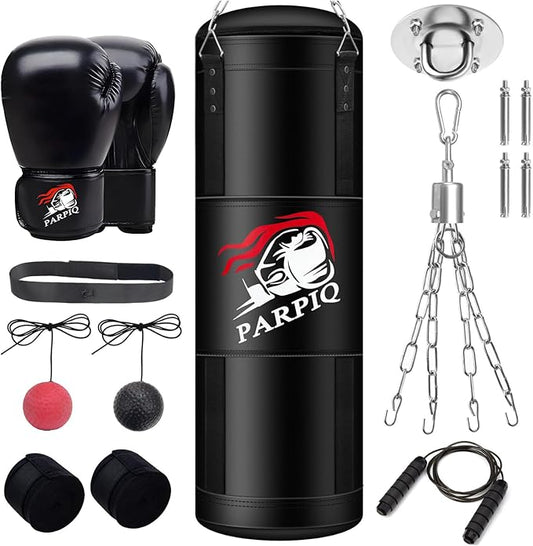 Heavy Punching Bag for Adults, 4FT New Upgrade PU Boxing Bag Set, Punch Bag with 12oz Boxing Gloves for MMA Karate Kickboxing Muay Thai Training Kickboxing Boxing -Unfilled