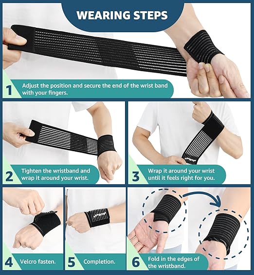 HiRui 2-Pack High-Elastic Wrist Support Straps Wrist Compression Bandage - Wrist Wraps Wristbands for Carpal Tunnel Arthritis Tendonitis Weightlifting Tennis Basketball - Breathable Soft (Black)