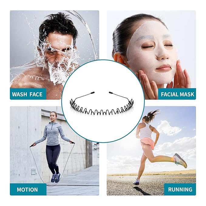 Metal Hair Bands Men's Headband Elastic Zigzag Headbands Outdoor Sports Headbands Fashion Simple Anti-Slip Hair Accessories (3 Pack)