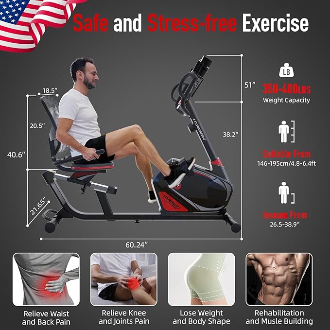HARISON Pro Recumbent Exercise Bike 400 lbs Capacity, Magnetic Recumbent bike for Adult and Seniors, Recumbent Stationary bike for Home with Smart Bluetooth App, 2 in 1 LCD Monitor and Tablet Holder