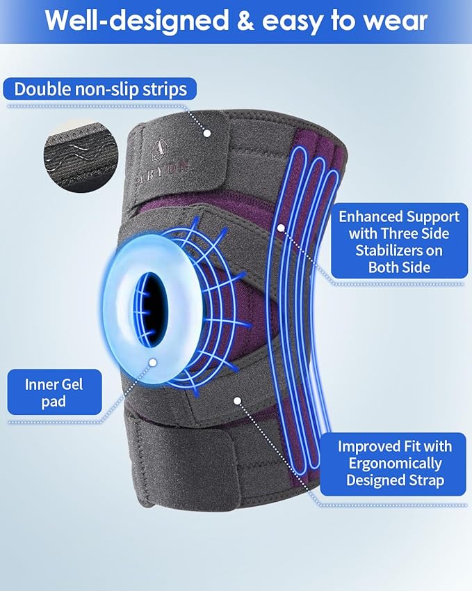 ABYON Knee Brace for Men & Women, Maximum Support with Triple Side Stabilizers & Patella Gel Pads for Knee Pain Support and Fast Recovery, Wraparound Y-Strap Targets Support for Meniscus Tear, ACL, Arthritis Relief - Please Check How To Size Video