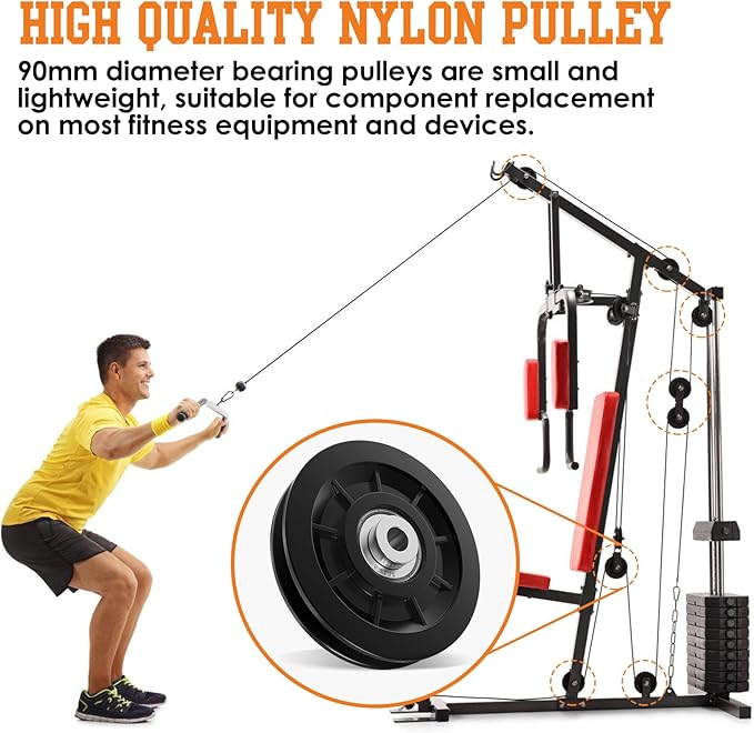 90mm/3.5" Nylon Bearing Gym Pulley Wheel, Universal Exercise Replacement Pulleys for Home Gym Equipment Parts, Cable Machine Accessories, Garage Door Pulley System