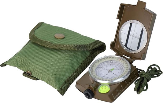 Military Lensatic Compass with Pouch & Lanyard Waterproof