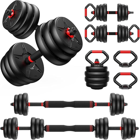 Adjustable Dumbbell Set, 55/70lbs Free Weights with Upgraded Nut, 4 in 1 Weight Set Used as Kettlebells, Barbell, Push Up Stand, Fitness Exercise for Home Gym Suitable for Men/Women