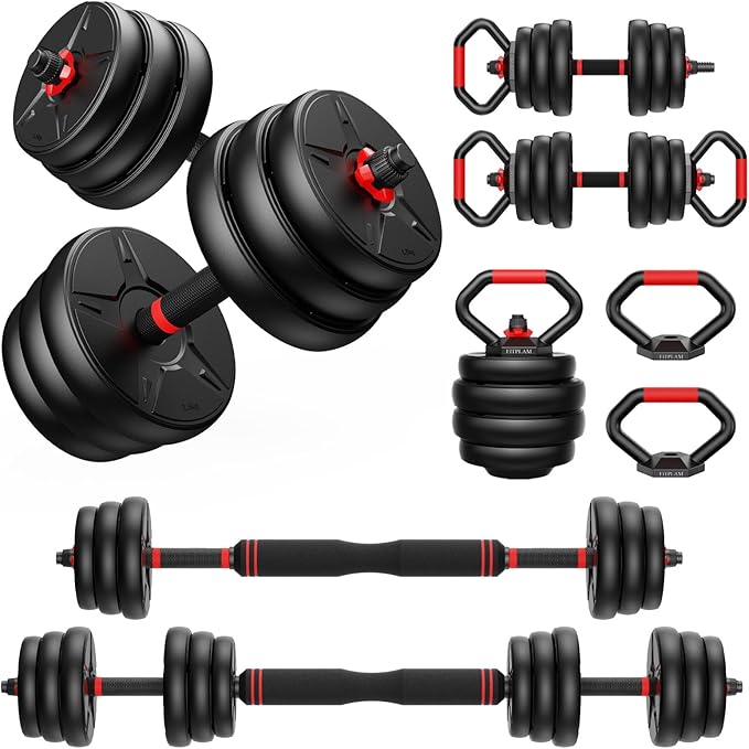 Adjustable Dumbbell Set, 55/70lbs Free Weights with Upgraded Nut, 4 in 1 Weight Set Used as Kettlebells, Barbell, Push Up Stand, Fitness Exercise for Home Gym Suitable for Men/Women