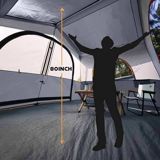 HIKERGARDEN 8 Person Camping Tent - Portable Family Traveling-12'x9'x80in(H)