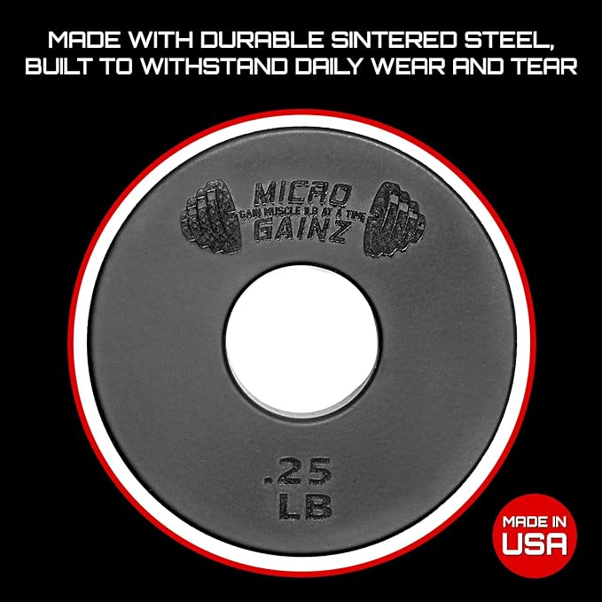 Micro Gainz Standard 1-Inch Center Hole Weight Plates, Set of 2 Black Fractional Plates Choose Set (.25LB-1.25LB), Designed for Standard 1-inch Barbells & Dumbbells, Made In USA