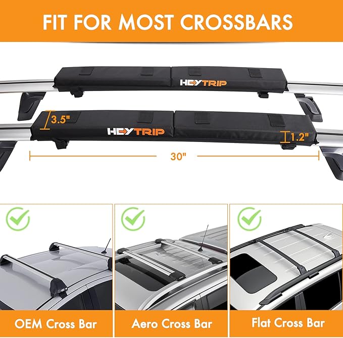 HEYTRIP Roof Rack Pads 30" Aero Crossbar Pads for Kayak/Surfboard/SUP/Canoe with 15FT Tie-Down Straps and Storage Bag