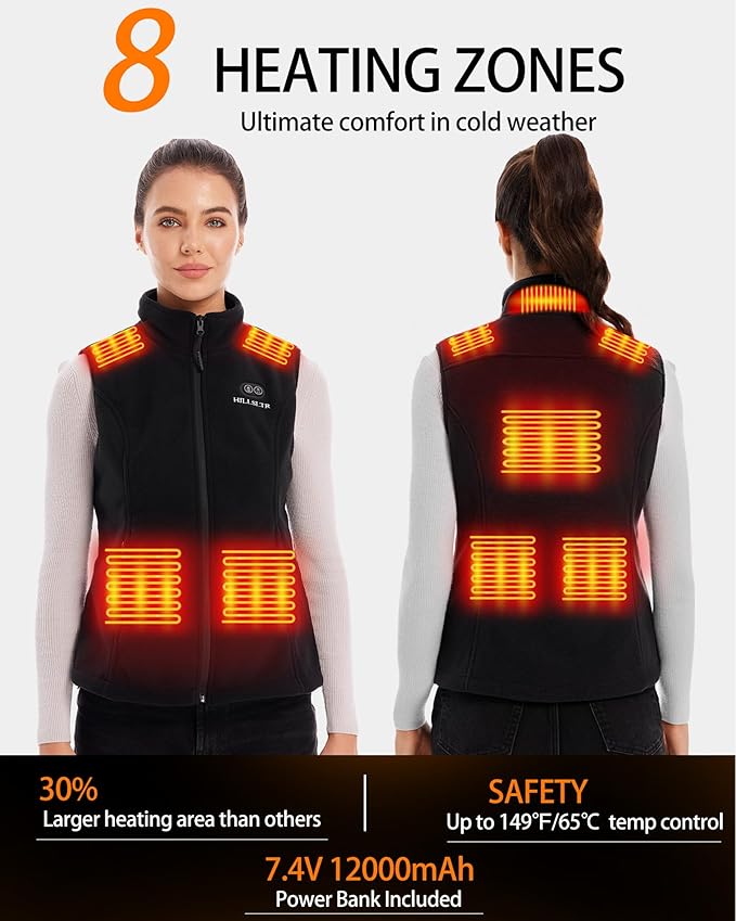 Heated Fleece Vest for Women with 7.4V 12000mAh Battery Pack - Lightweight Electric Heating