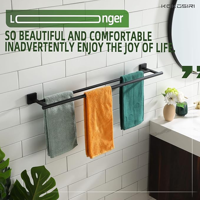 KOKOSIRI Towel Rails Bathroom Double Towel Bars Matte 32 Inch 2-Piece for 2 Pack B5005BK-L32-P2