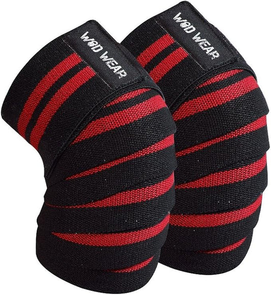 Heavy Duty Knee Support Compression Wraps (Pair) Elastic Velcro for Weightlifting, Powerlifting, Crossfit, Fitness, Unisex, Red
