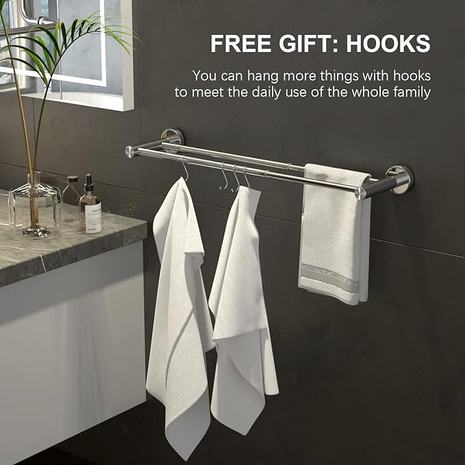 Adjustable Double Towel Bar 16 to 27.6 Inch SUS304 Stainless 1" Diameter