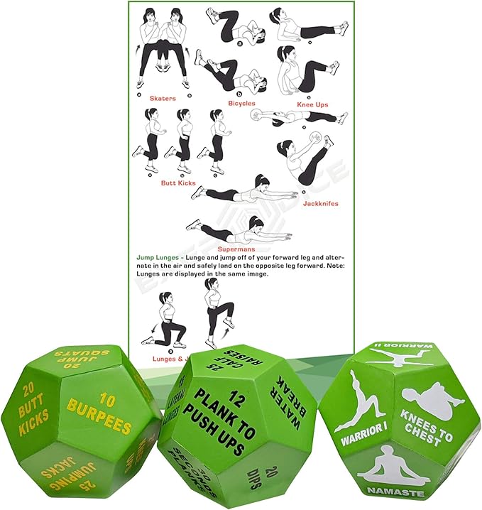3-Pack Exercise Dice Bundle with Fitness Manual & Bag | Perfect for HIIT, Cardio, Yoga, Stretching, Strength Training, Sports, Crossfit, Plyometrics, Body Weight, Group Classes, All Ages, WOD