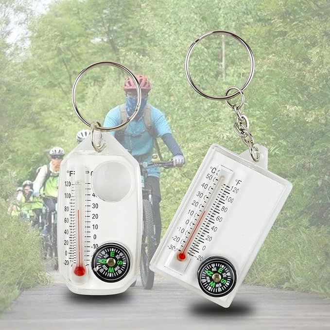 1Pc White Small Compasses Thermometer Keychain