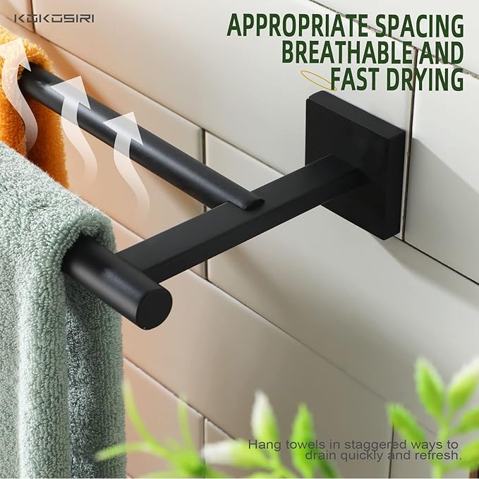 KOKOSIRI Towel Rails Bathroom Double Towel Bars Matte 32 Inch 2-Piece for 2 Pack B5005BK-L32-P2