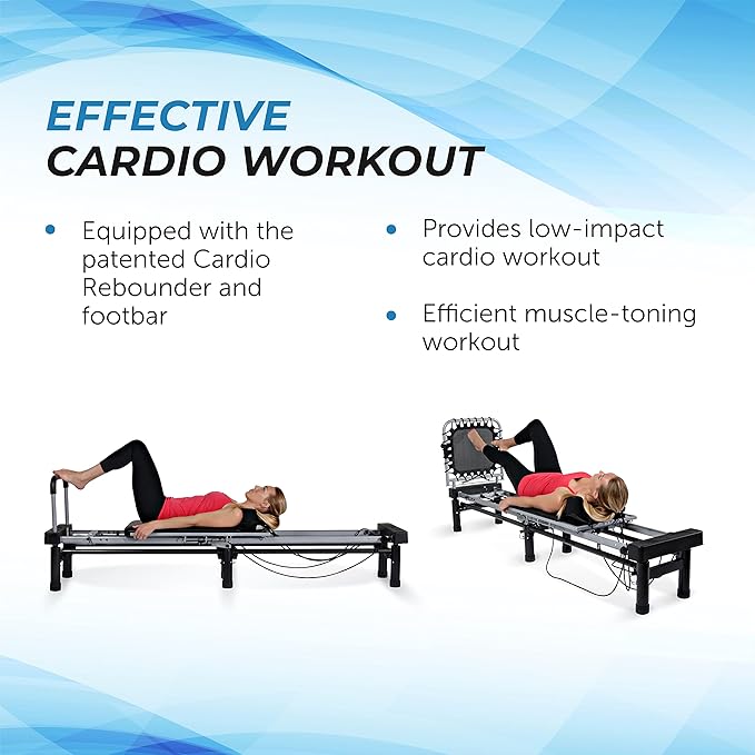 AeroPilates Reformer - Pilates Reformer Workout Machine for Home Gym - Cardio Fitness Rebounder- Up to 300 lbs Weight Capacity, Black