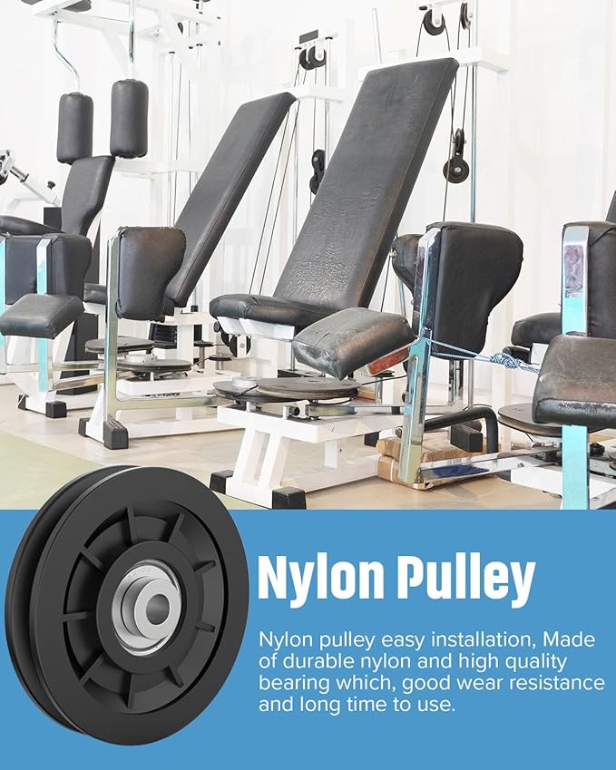 90mm/3.5" Universal Nylon Bearing Pulley-Wheel Replace for Home Gym Equipment Part Cable Machine, Wearproof Abration Bearing Wheel, Gym Equipment and Garage Door Pulley System