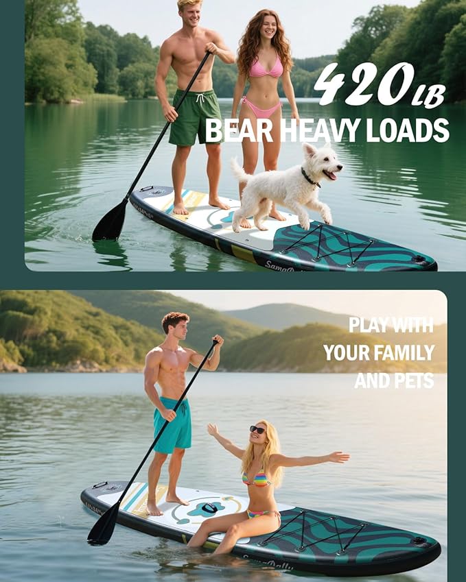 11'Stand Up Paddle Boards Surf Control with Premium SUP Board Accessories Backpack & Removable Fins, 34" Wide Inflatable Paddle Boards of All Skill Levels