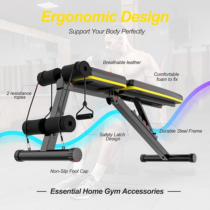 HITOSPORT Adjustable Weight Bench for Full Body Exercise