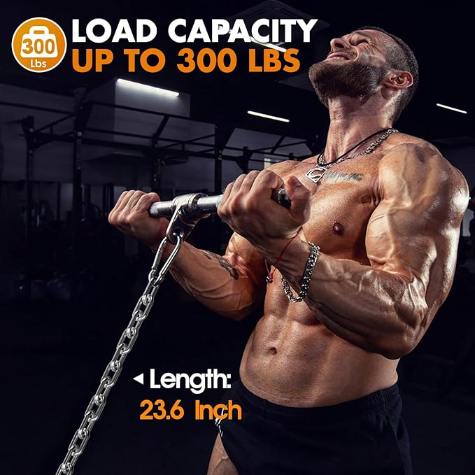 23.6" Gym Fitness Cable Extension Chain, 304 Stainless Steel Cable Machine Extension Accessory, Workout Chain for Home Gym Replacement, Weight Lifting, Triceps Exercise