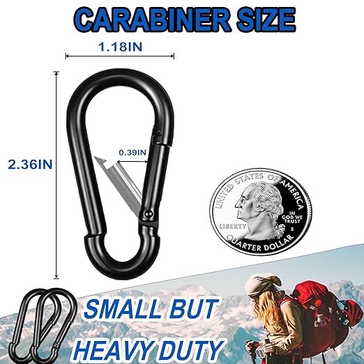 200PCS M4 Black Carabiner Clip,1.57''Inch Bulk Snap Hook Quick Link Small Carabiner Clips,Spring Link Buckle for Fishing Camping Hammock Dog Leashes-270LBS Holding Capacity
