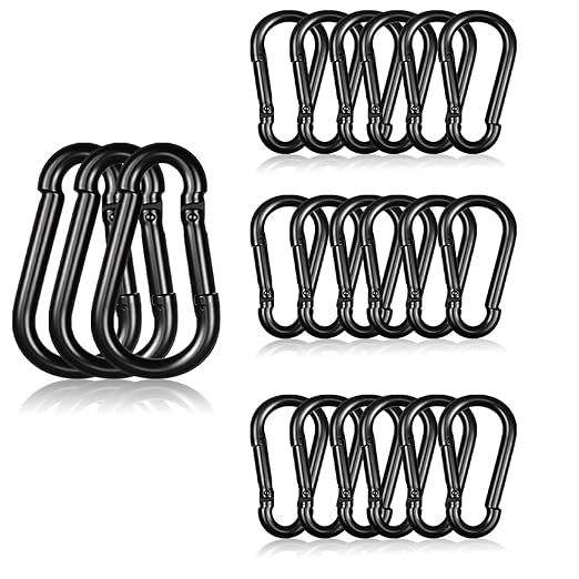 20PCS M4 Black Carabiner Clip, 1.57Inch Bulk Snap Hook Quick Link Small Carabiner Clips,Spring Link Buckle for Fishing Camping Hammock Dog Leashes-120LBS Holding Capacity