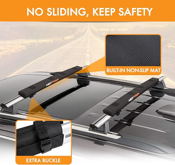 HEYTRIP Roof Rack Pads 30" Aero Crossbar Pads for Kayak/Surfboard/SUP/Canoe with 15FT Tie-Down Straps and Storage Bag