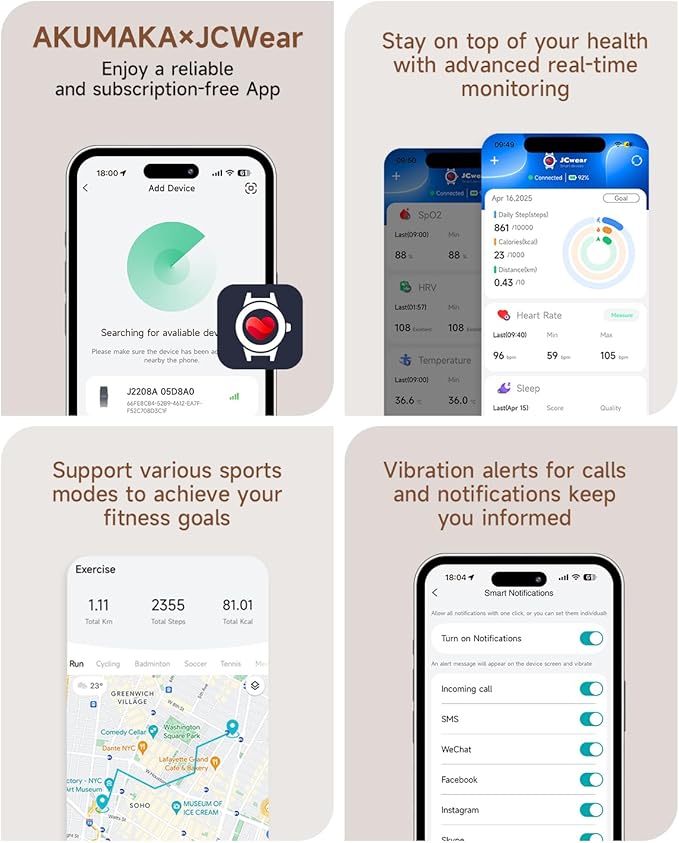 Health Fitness Tracker, Wearable Activity Step Tracker for Men Women, Continuous Sleep/ Heart Rate/ SpO2/ Stress/ Blood Pressure Monitor, IP68 Multiple Sports Modes Watch, Free App for Android iPhone