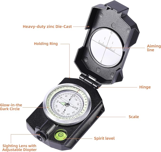 Military Lensatic Compass for Hiking Survival Camping Hunting