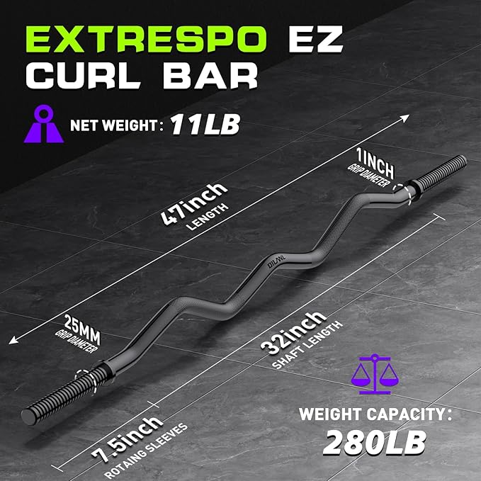 47" EZ Curl Bar Weight Lifting Bar 1-inch Curling -2 Star Collars(280lb Weight