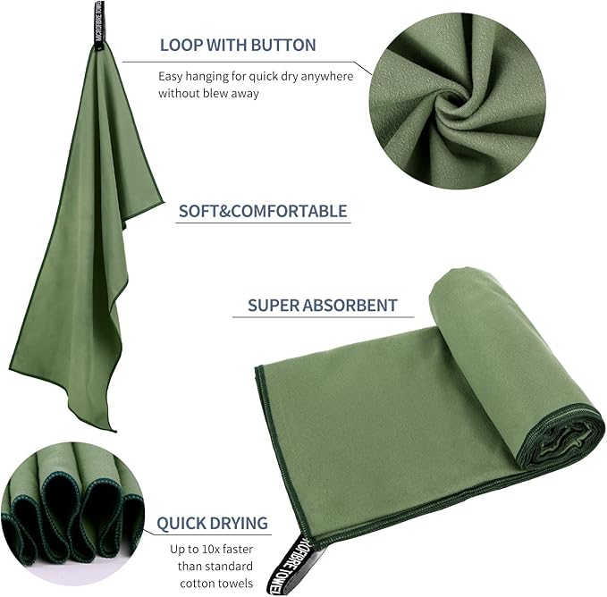 Microfiber Travel Towel (XXL:40"×72" -ArmyGreen)