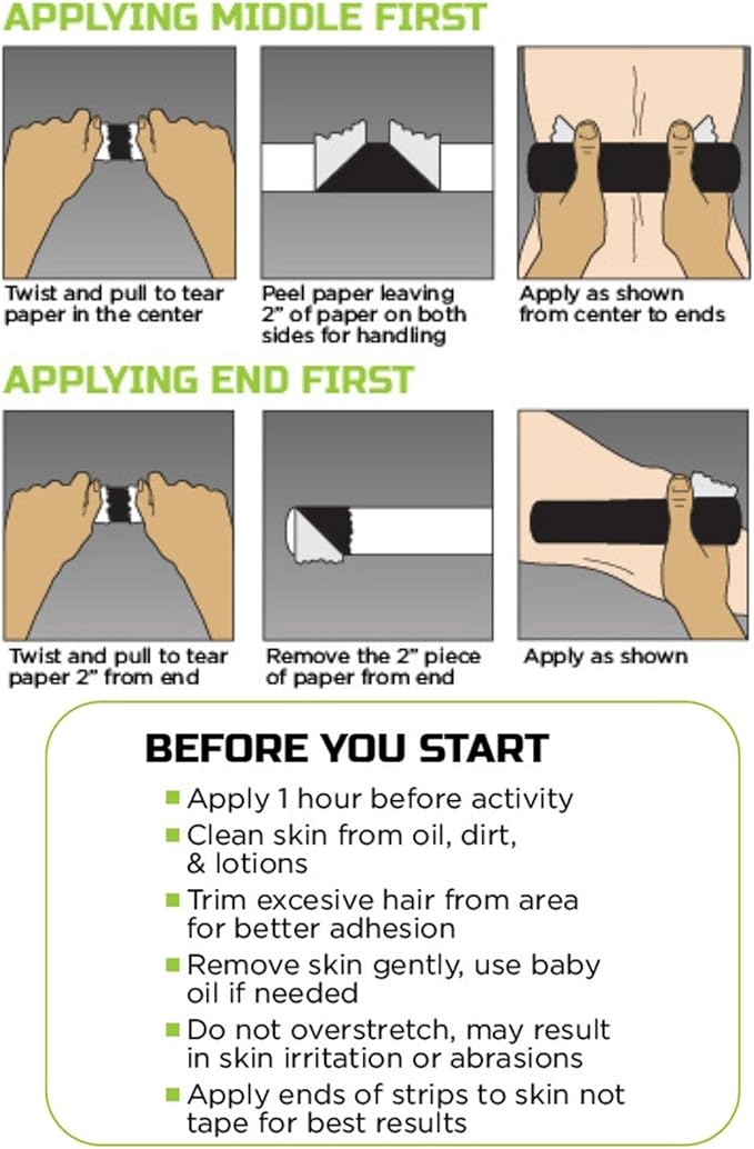 Herbal-Infused, Therapeutic Sports Tape – Stretchable, Breathable & Patented Medical Grade Kinesiology Tape for Natural Relief in Muscles, 20 Precut, 10” Strips