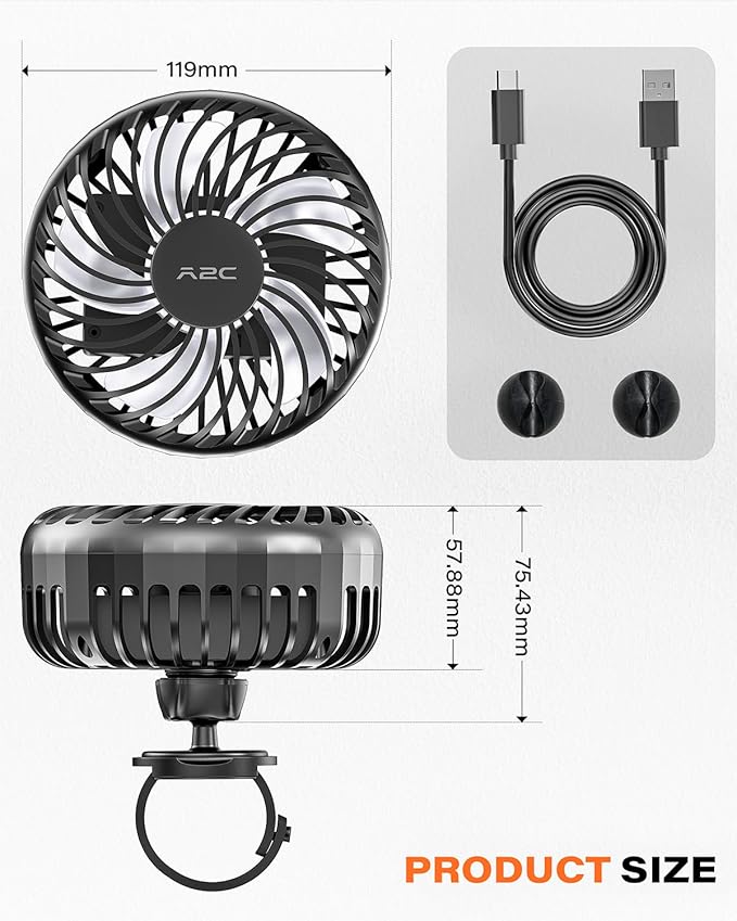 A2C Rechargeable Fan for Peloton Bike & Exercise Bike - 4000mAh Portable Fan with Adjustable Strap, 3 Speed Settings, 360° Rotation - Fits 0.5-1.5" Handlebars for Treadmill, Stroller, Golf Cart, Gym