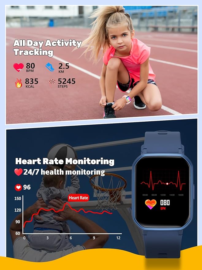 Kids Smart Watch for Boys Girls,Children Fitness Tracker with Heart Rate Sleep Monitor,Waterproof Activity Tracker Pedometer Step Counter for Android iPhone