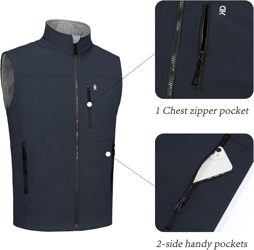 Little Donkey Andy Men's Golf Vest Warm Fleece Lining Hiking Vests Zip Up Sleeveless Outerwear Jacket