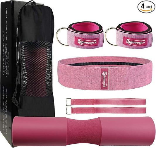 7 Pack Barbell Squat Pad for Standard Set, Barbell Pad for Hip Thrusts, 2 Gym Ankle Straps, Hip Exercise Band, 2 Squat Pad Safety Straps and Carry Bag …