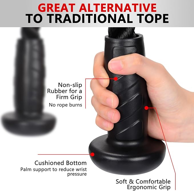 Hikeen Ergonomic Tricep Rope Cable Attachment with Anti-Slippery Rubber Grip,Tricep Pull Down Attachment -Reduces Wrist Pressure and Skin Rubs,Tricep Pull Down Rope for Gym & Home Gym with Carabiner